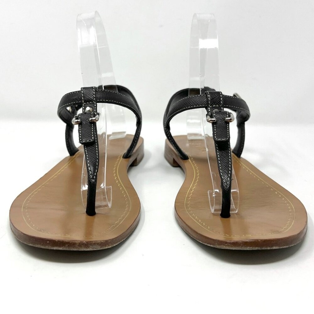 Prada Black Saffiano Leather Flat Thong Sandals Ankle Strap EU 38 Made in Italy - Picture 3 of 10